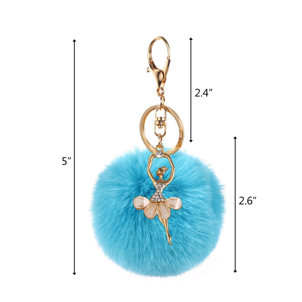 CIEOVO Cieovo18 Pieces Fluffy Pom Poms Keychains Pompoms Keyring With Dancing Girl Keychain for Girls Bag Craft Decoration