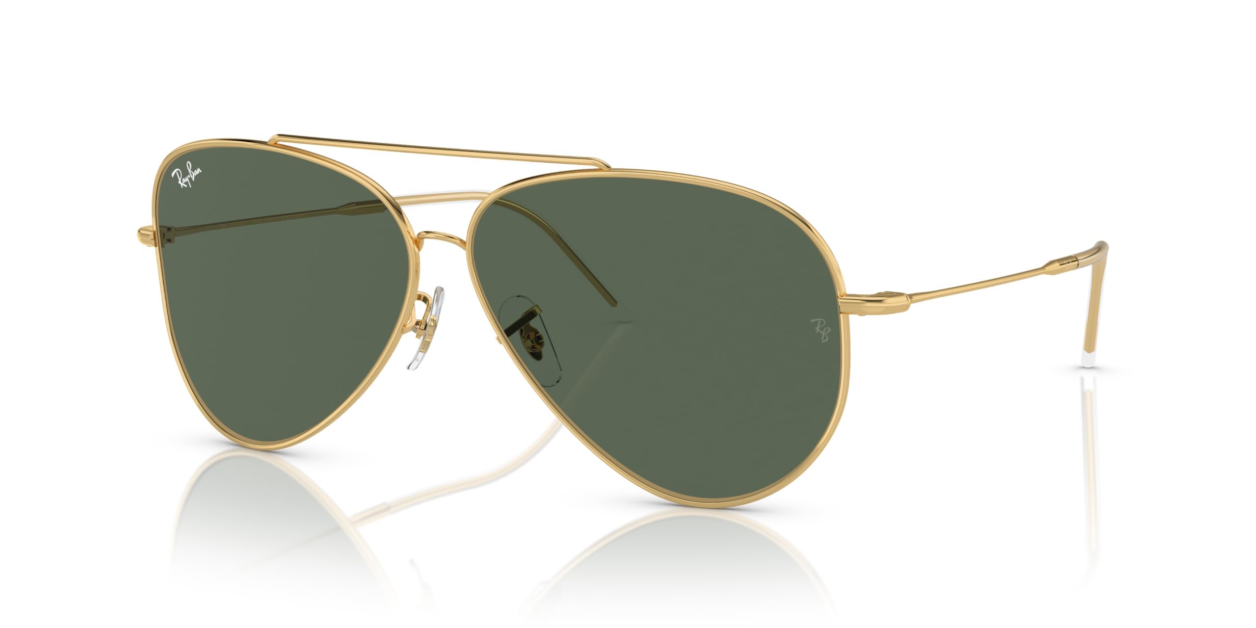 Ray-Ban RBR0101S Aviator Reverse Sunglasses, Gold/Dark Green, 62 mm