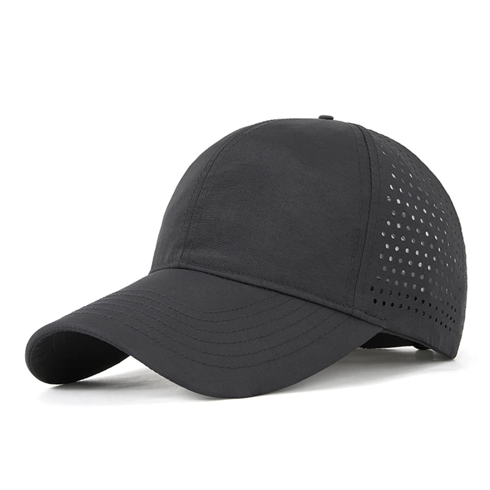 Oversize XXL Baseball Caps,Quick Dry Mesh Sports Hat for Big Heads 22"-25"，Waterproof Lightweight Running Sun Hat. (Black)