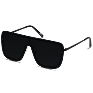 lyzoit rimless oversized square sunglasses for women men flat top shield frameless sun glasses super dark black shades sensitive eyes