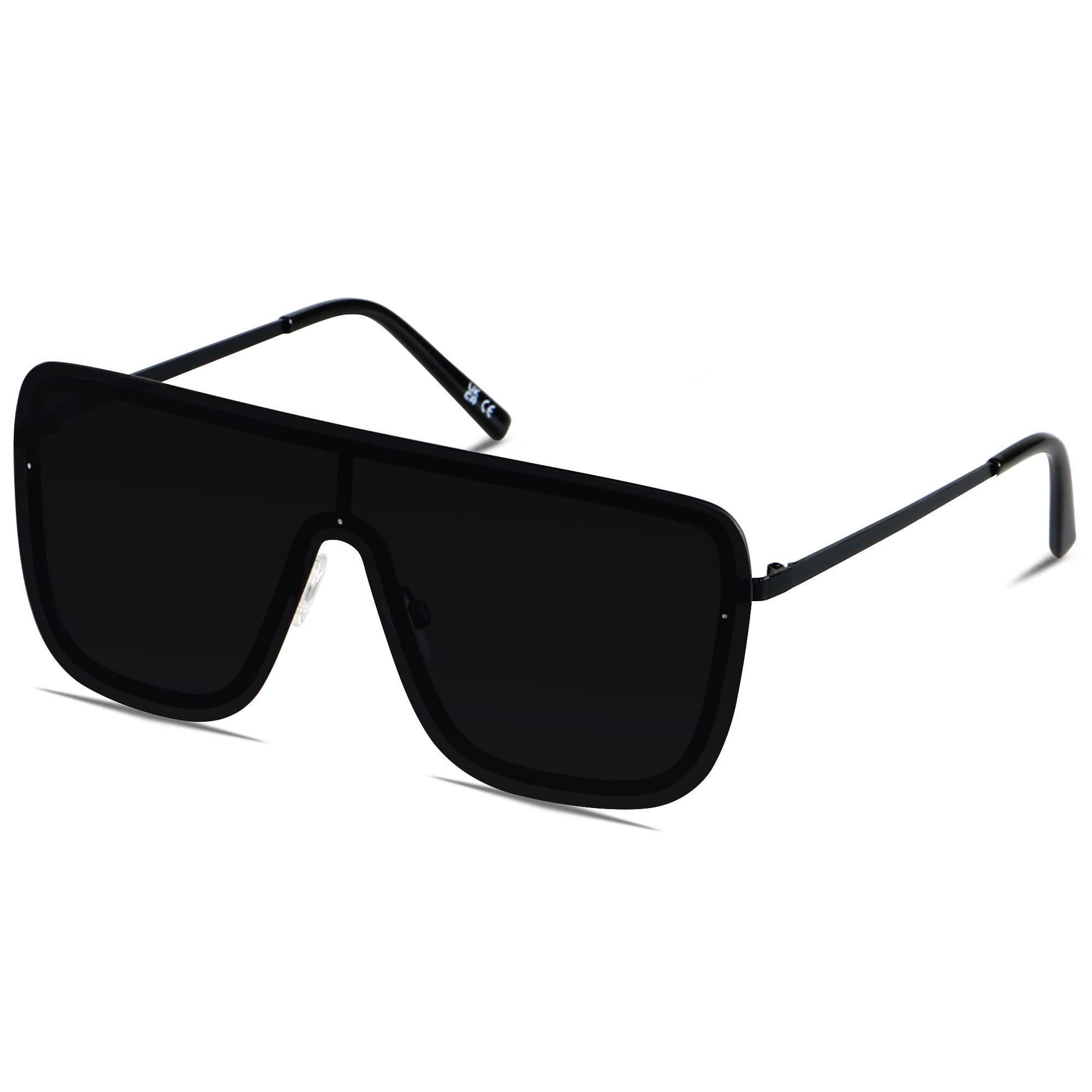 LYZOIT Rimless Oversized Square Sunglasses for Women Men Flat Top Shield Frameless Sun Glasses Super Dark Black Shades sensitive eyes