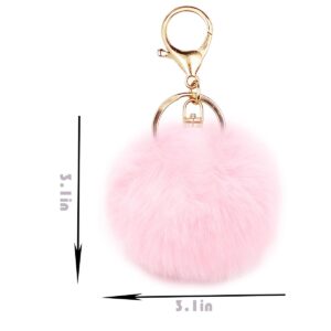 jtkdxqs Pom Pom Keychain Soft Artificial Rabbit Fur Plush Fluffy Ball Key Ring for Women,light pink