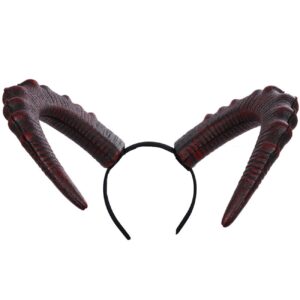 L'VOW Gothic Demon Horn Headband Realistic Long Devil Horn Headpiece for Halloween Costume Cosplay (Red)