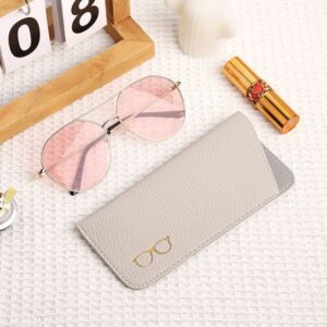 K Luxury Women's Eyeglass Case Leather Soft Holder Pocket Cases Slim Travel Pouch for Sunglasses Eyeglasses Readers (Beige)