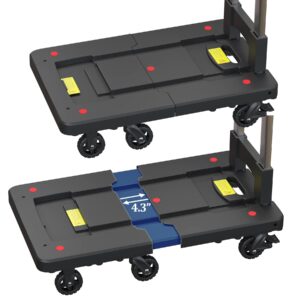 Klonvs Folding Hand Truck Dolly, 650 LBS Portable Shopping Carts with 6 Foldable Rotary Wheels (2 Brake Wheels) & 2 Elastic Ropes, Utility Cart Heavy Duty for Travel, Moving, Airport, Office Use