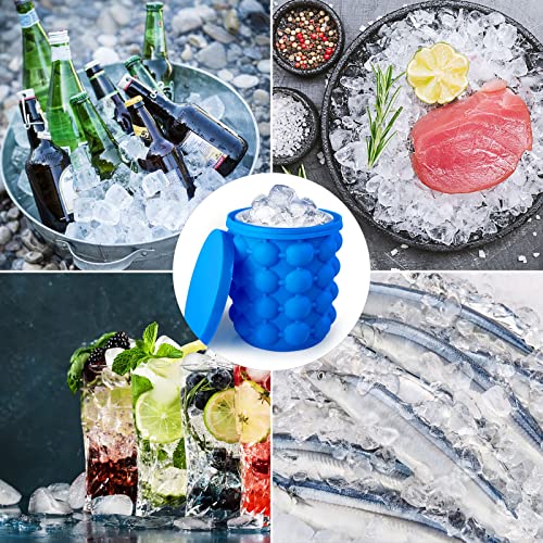 Aoutrow Ice Cube Mold, Silicone Ice Bucket Ice Cup with Lid (2 in 1), Press Type Easy-Release Ice Trays Ice Cube Maker for Frozen Cocktail, Whiskey, Beverages