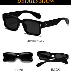 EYLRIM Square Frame Sunglasses for Women Men Trendy Chunky Rectangle Sun Glasses Black Shades UV400 Protection(A1 Black/Grey)