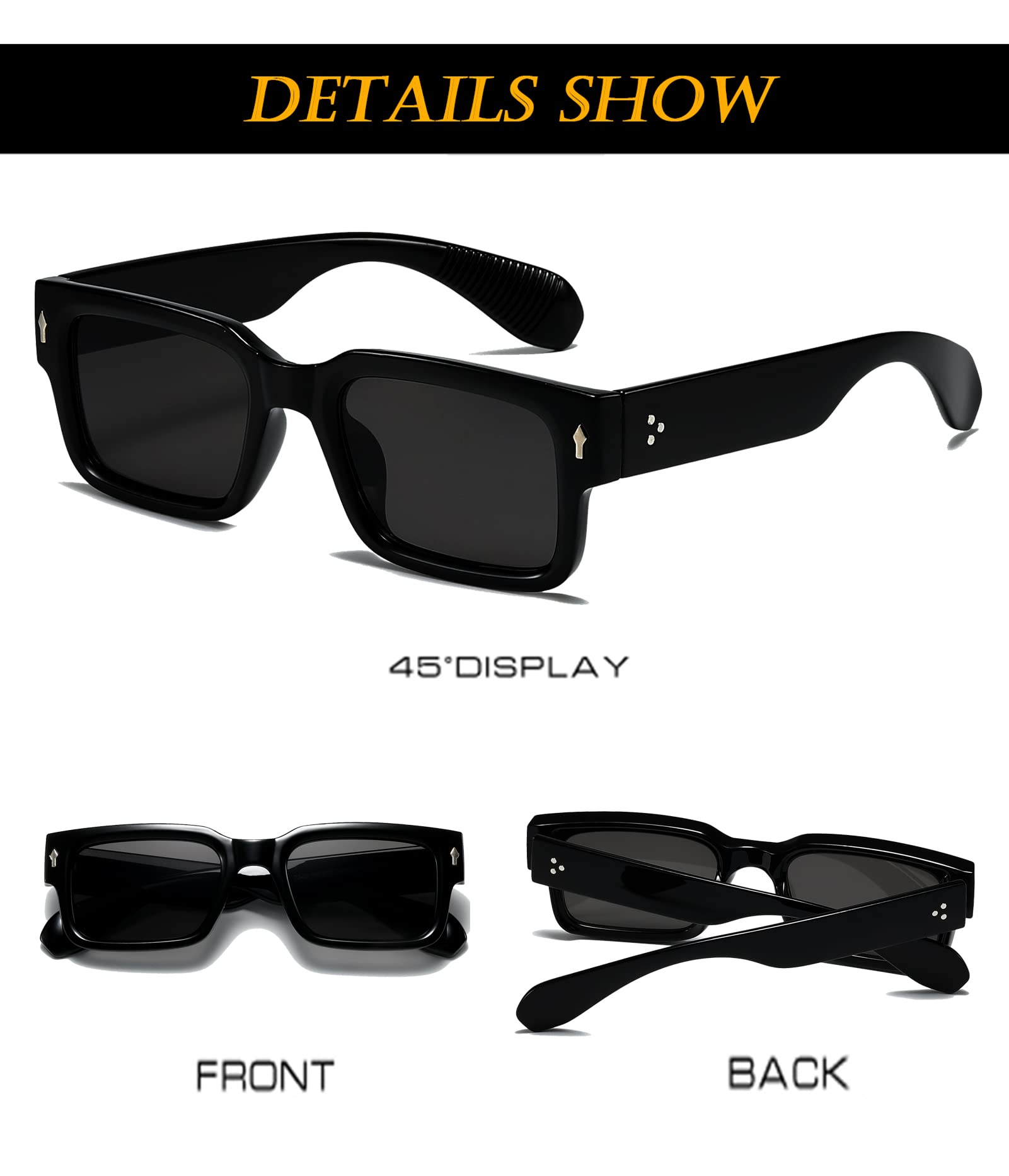 EYLRIM Square Frame Sunglasses for Women Men Trendy Chunky Rectangle Sun Glasses Black Shades UV400 Protection(A1 Black/Grey)