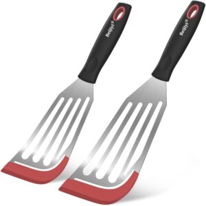 beijiyi fish spatula turner set of 2, heat resistant silicone edge slotted fish spatulas for nonstick cookware, flexible and thin stainless steel kitchen cooking spatula flipper for fish, egg, pancake