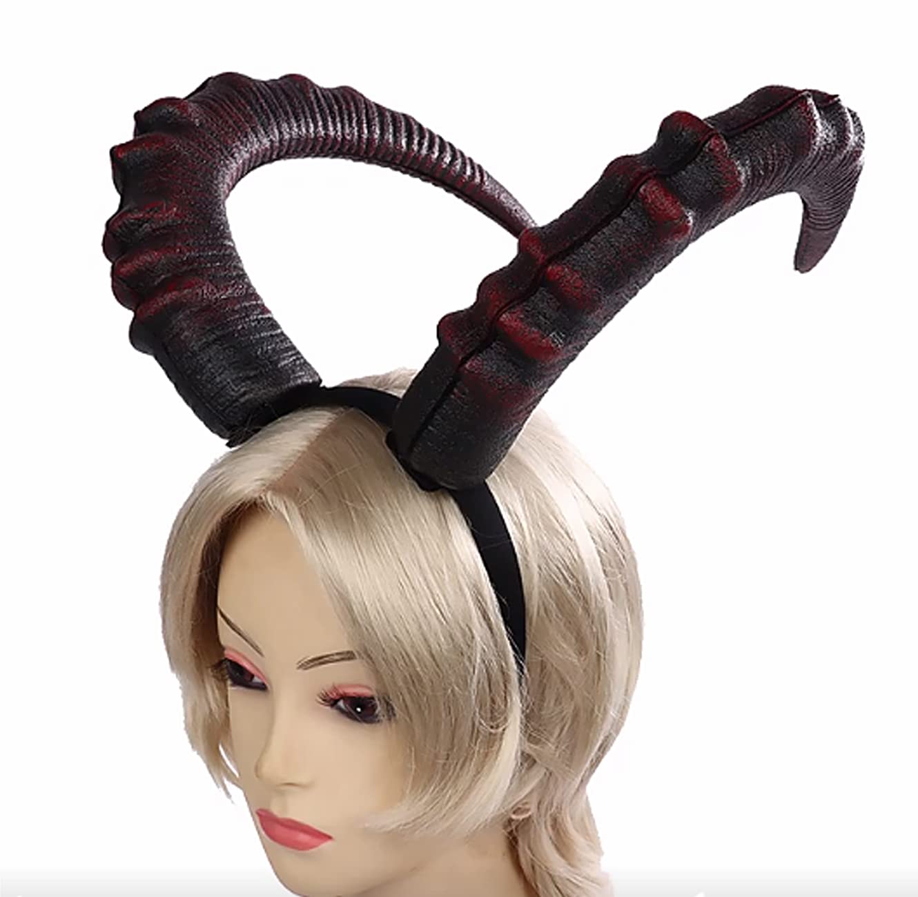 L'VOW Gothic Demon Horn Headband Realistic Long Devil Horn Headpiece for Halloween Costume Cosplay (Red)