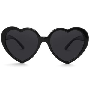 kursan black heart sunglasses for women polarized lovely shaped cute sun glasses shades uv400 (bright black/black)