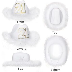 JUSTOTRY 21st Birthday White Cowboy Hat - 21ST Birth day Outfit Gifts for Women Cowgirl Hats with Wide Brime for 21st Birthday Decorations