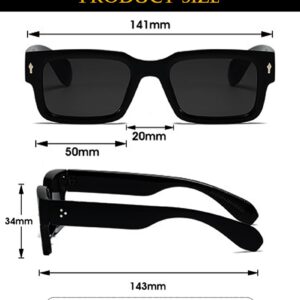 EYLRIM Square Frame Sunglasses for Women Men Trendy Chunky Rectangle Sun Glasses Black Shades UV400 Protection(A1 Black/Grey)