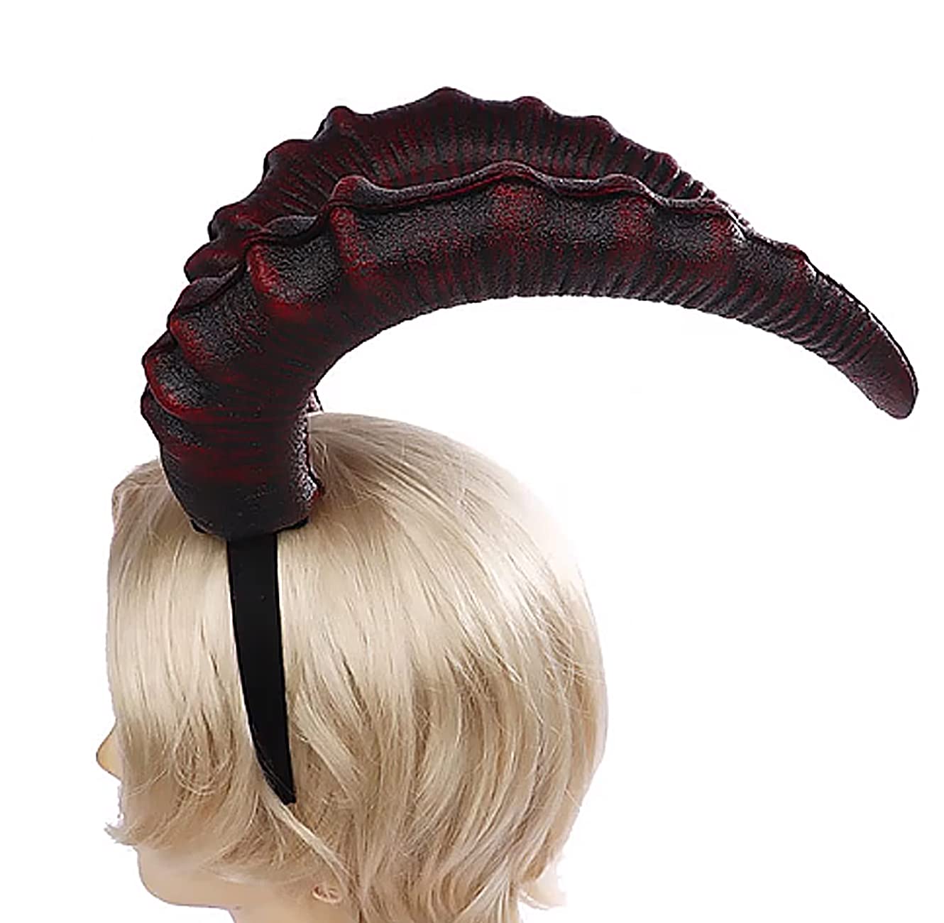 L'VOW Gothic Demon Horn Headband Realistic Long Devil Horn Headpiece for Halloween Costume Cosplay (Red)