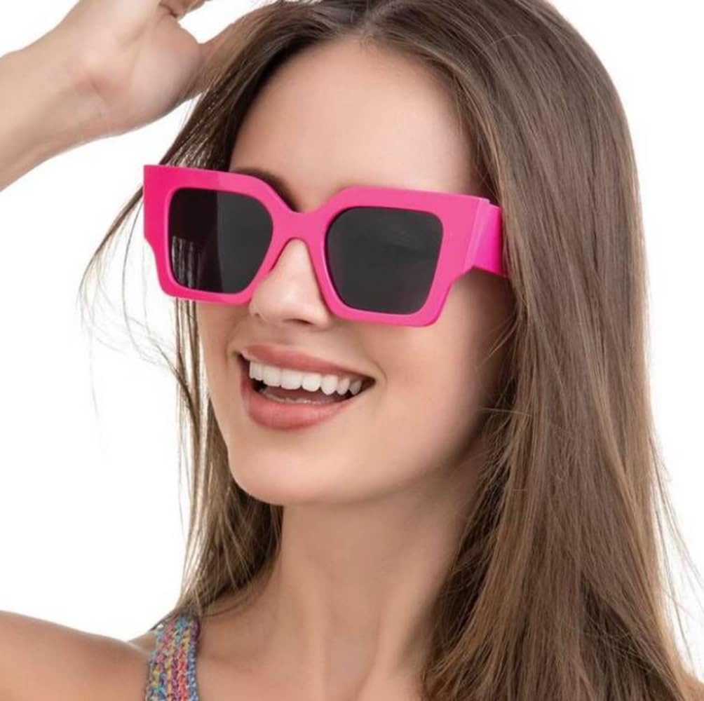 SORVINO Trendy Square Sunglasses for Women Ladies Square Oversized Frame Sun Glasses Hot Pink Black Sunnies