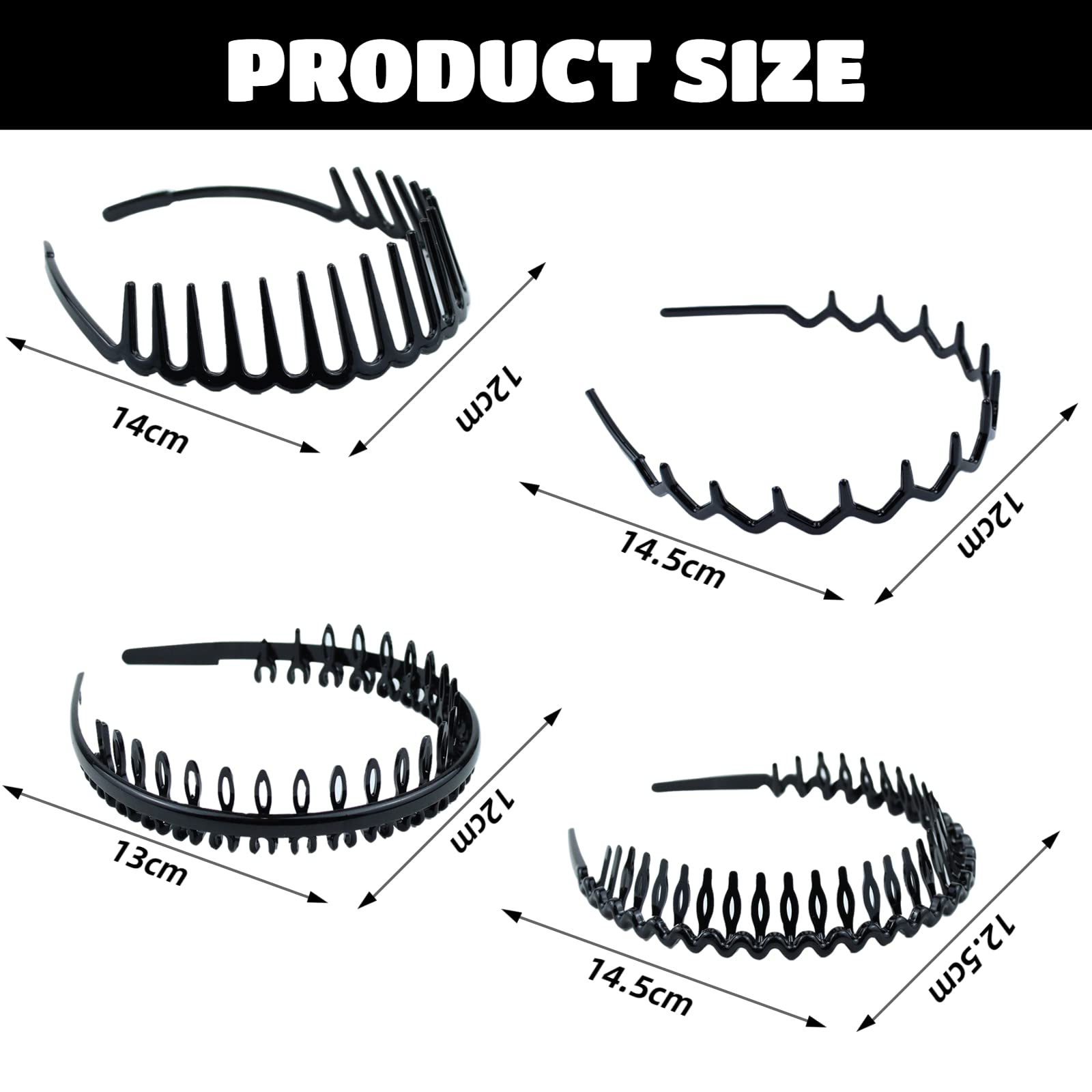 8 PCS Non Slip Fashion Plastic Headbands with Teeth Skinny Hair Band Combs Hair Hoop Hair Accessory for Women Men Hair Decorations (Black, Brown)