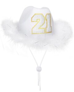 justotry 21st birthday white cowboy hat - 21st birth day outfit gifts for women cowgirl hats with wide brime for 21st birthday decorations