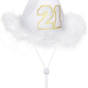 JUSTOTRY 21st Birthday White Cowboy Hat - 21ST Birth day Outfit Gifts for Women Cowgirl Hats with Wide Brime for 21st Birthday Decorations