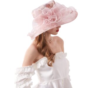 Pink Fascinators for Women Tea Party, Organza Church Kentucky Derby Fascinator Bridal Tea Party Wedding Hat (Style14-Pink)