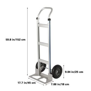 Hand Truck Dolly, Industrial Strength Heavy Duty Aluminum Dolly Cart for Moving - 440 Pound Capacity - 9.8" Rubber Wheels (Silver, 440 LB Capacity)