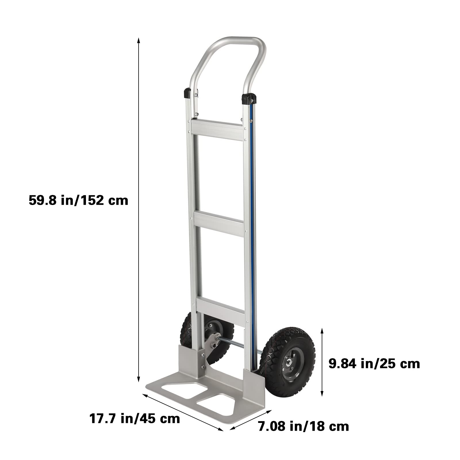 Hand Truck Dolly, Industrial Strength Heavy Duty Aluminum Dolly Cart for Moving - 440 Pound Capacity - 9.8" Rubber Wheels (Silver, 440 LB Capacity)