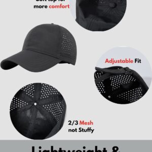 Oversize XXL Baseball Caps,Quick Dry Mesh Sports Hat for Big Heads 22"-25"，Waterproof Lightweight Running Sun Hat. (Black)