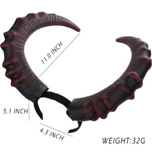 L'VOW Gothic Demon Horn Headband Realistic Long Devil Horn Headpiece for Halloween Costume Cosplay (Red)