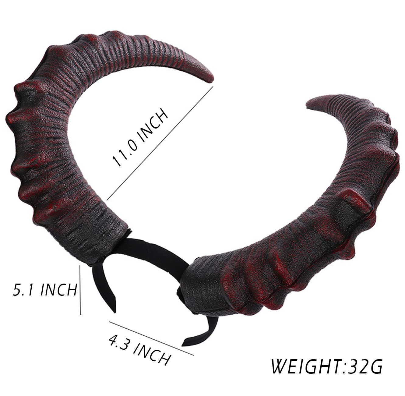 L'VOW Gothic Demon Horn Headband Realistic Long Devil Horn Headpiece for Halloween Costume Cosplay (Red)