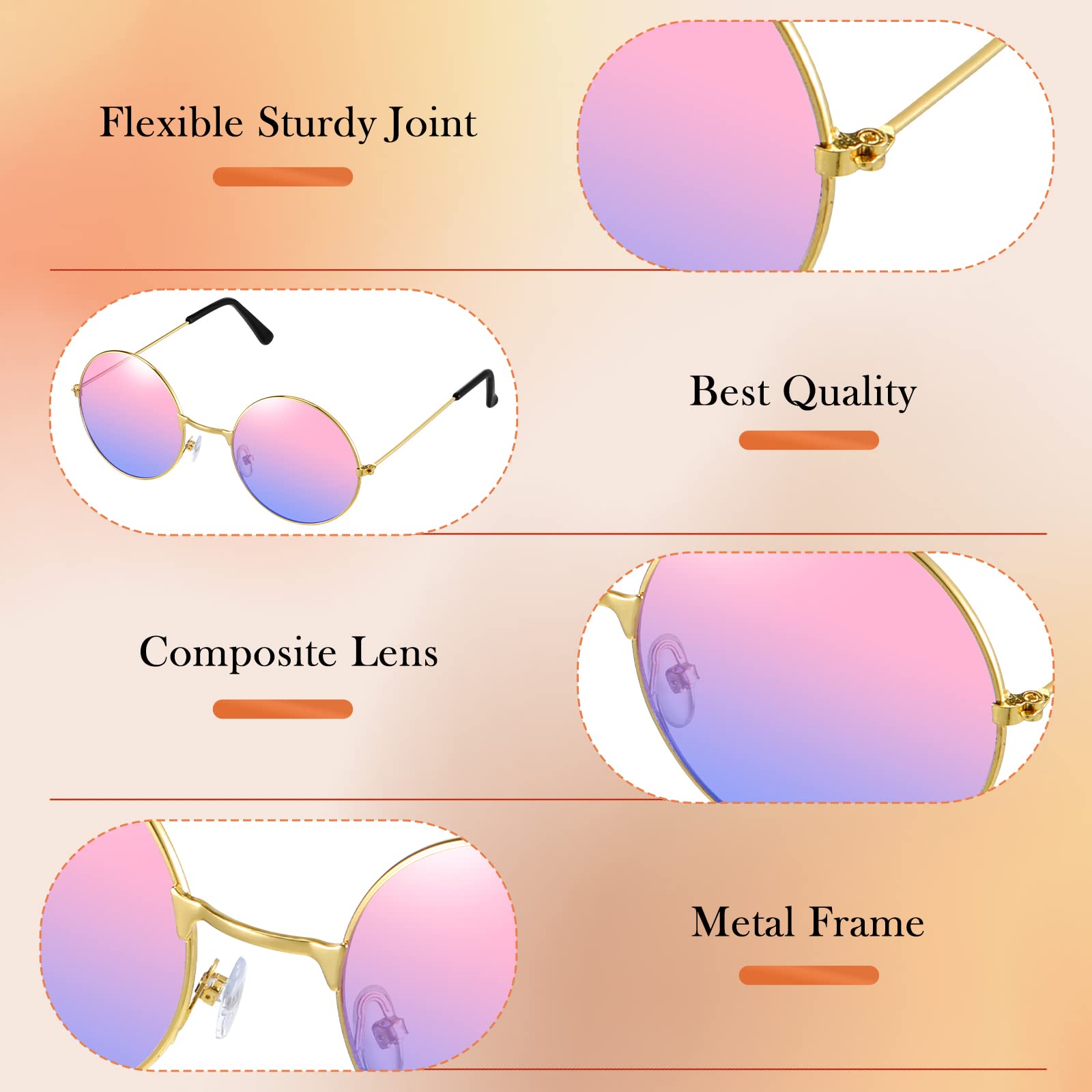 Kanayu 50pairs Round Hippie Sunglasses Packs Circle Colored Lens Sunglasses Retro 60s 70s Style Glasses Eyewear for Women Men (Bright Colors)