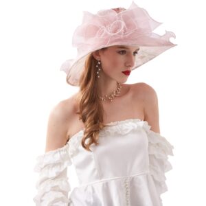 Pink Fascinators for Women Tea Party, Organza Church Kentucky Derby Fascinator Bridal Tea Party Wedding Hat (Style14-Pink)