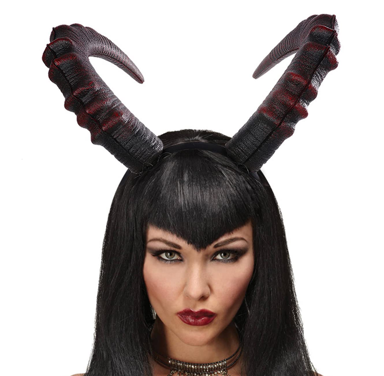 L'VOW Gothic Demon Horn Headband Realistic Long Devil Horn Headpiece for Halloween Costume Cosplay (Red)