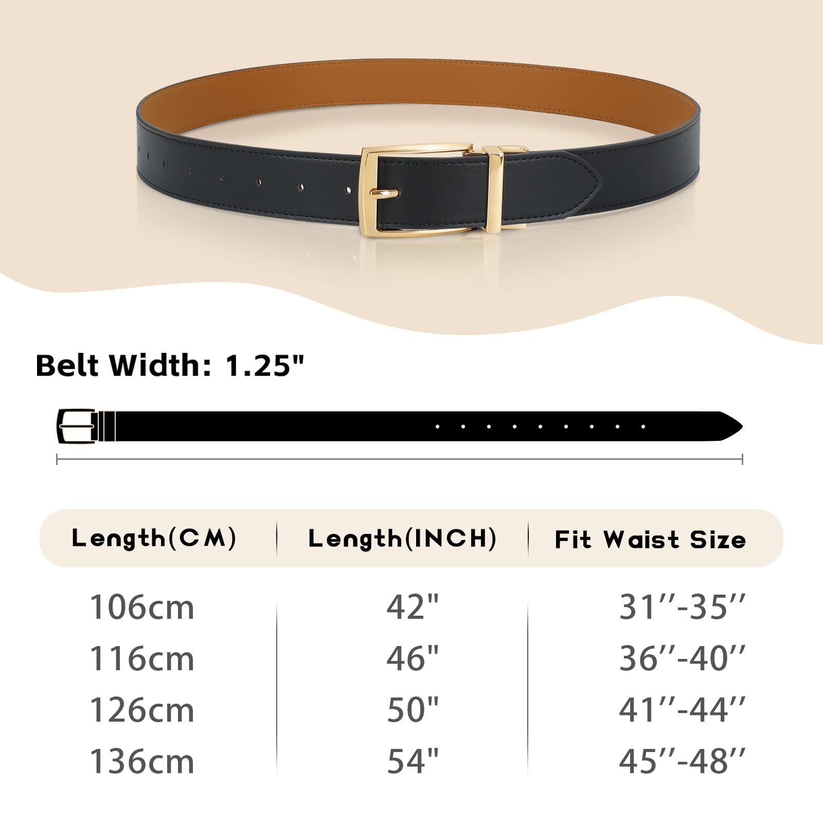 VONMELLI Reversible Belt for Women Women's Leather Belts for Jeans Pants Gold Buckle Fashion Ladies Dress Belt Trim to Fit Black Brown S