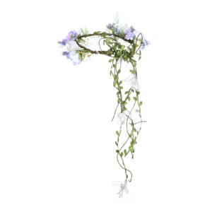 DreamLily Boho Wedding Floral Crown Woodland Fairy Crown Flower Girl rose Crown Hair Wreath with Tail DFS28 (Lavender)