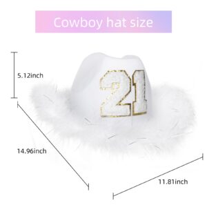 JUSTOTRY 21st Birthday White Cowboy Hat - 21ST Birth day Outfit Gifts for Women Cowgirl Hats with Wide Brime for 21st Birthday Decorations