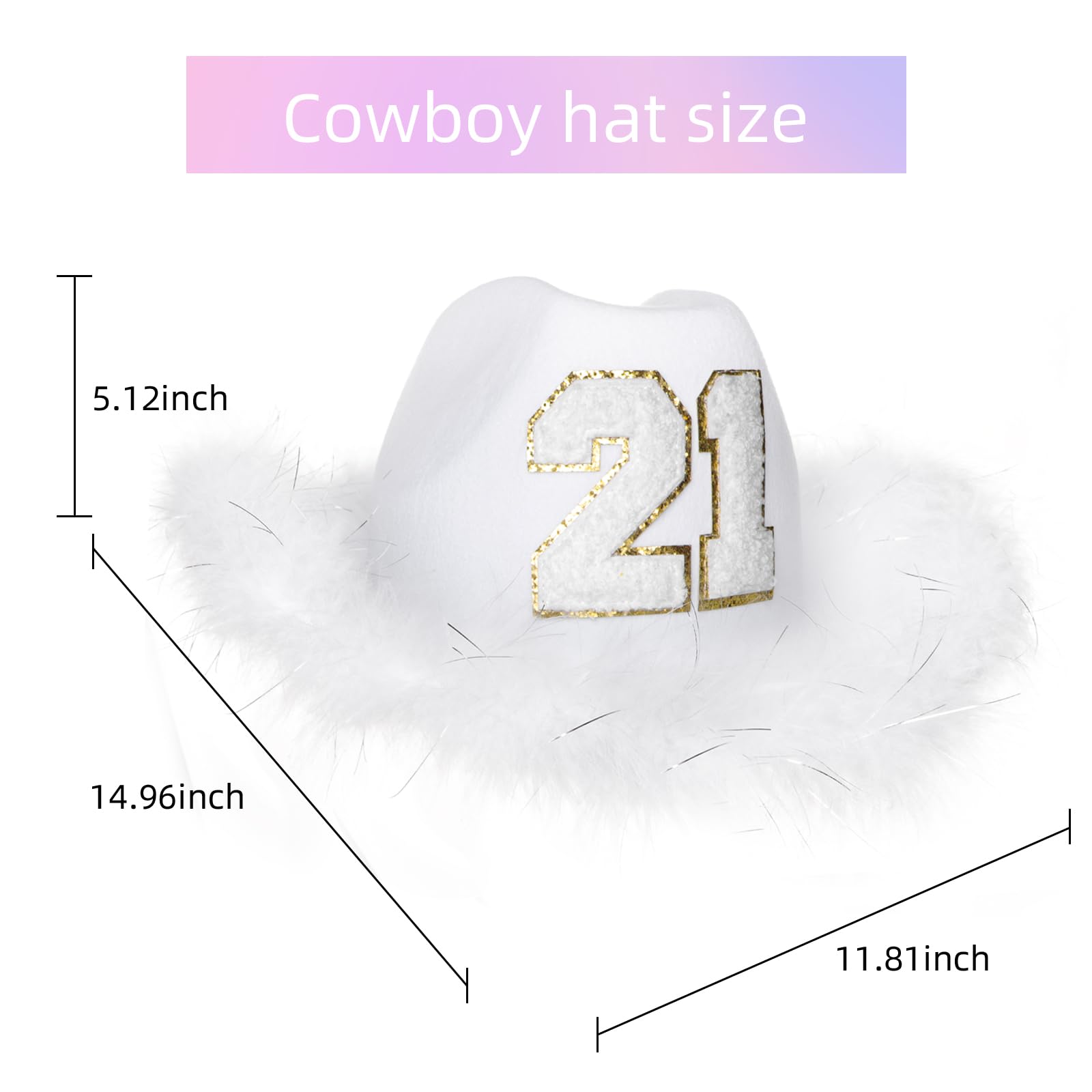 JUSTOTRY 21st Birthday White Cowboy Hat - 21ST Birth day Outfit Gifts for Women Cowgirl Hats with Wide Brime for 21st Birthday Decorations