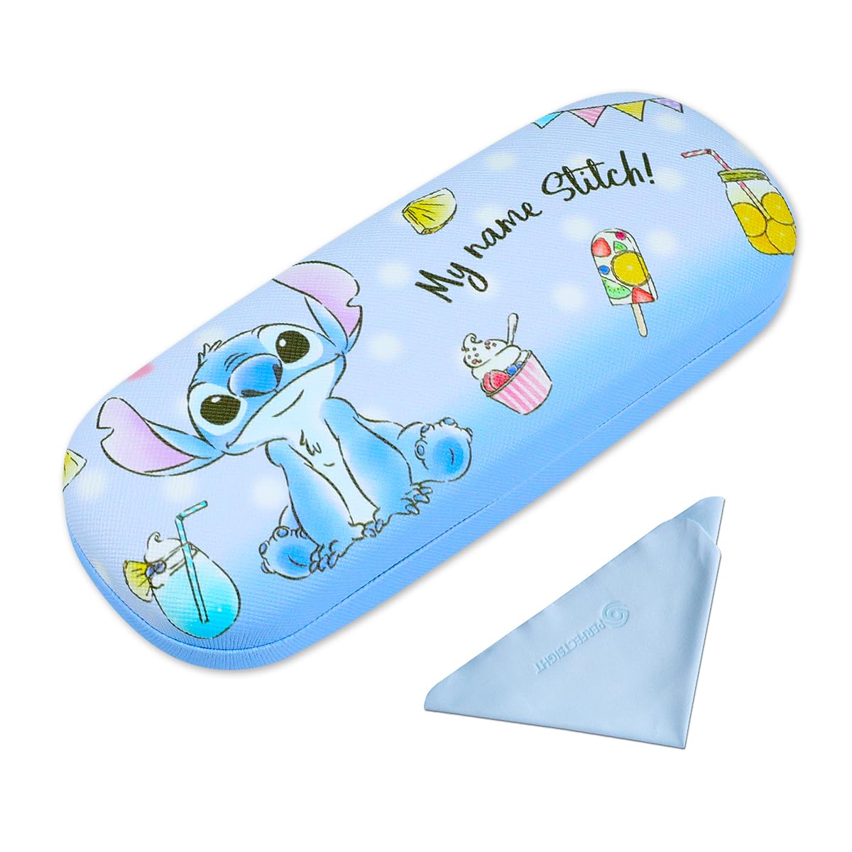 PERFECTSIGHT Hard Shell Eyeglasses Case, PU Leather Protective Glasses Case, Cute Cartoon Surface Eyeglass Case for Women Girls (Blue S)