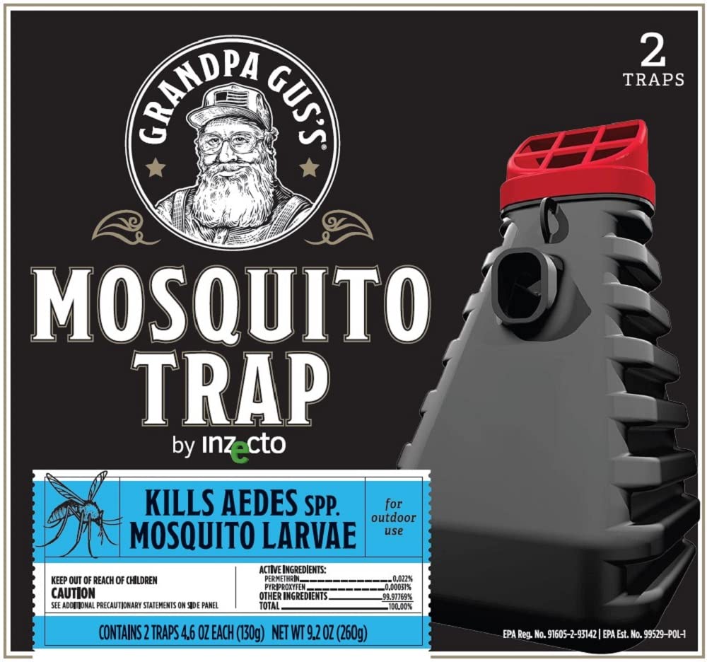 Grandpa Gus's Outdoor Mosquito Trap, Water-Activated Insecticide-Texturized Mosquito Larvae Killer, Protects up to 1500 sq ft (Pack of 2)