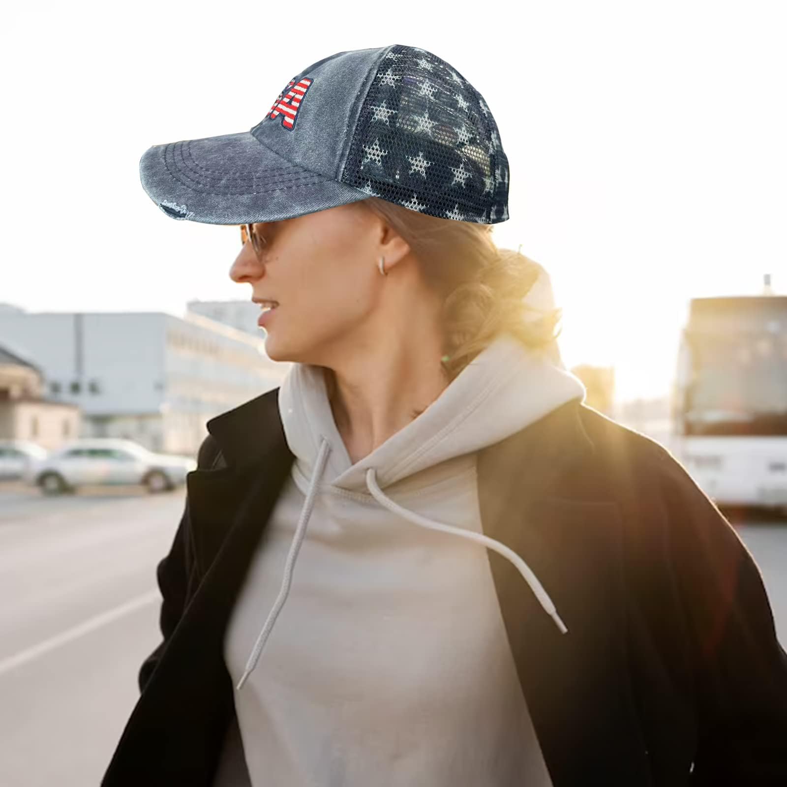 American Flag Baseball Cap for Men Women 4th of July Adjustable Embroidery Washed Distressed Cotton USA Trucker Dad Hat