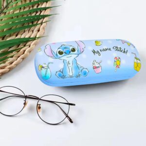 PERFECTSIGHT Hard Shell Eyeglasses Case, PU Leather Protective Glasses Case, Cute Cartoon Surface Eyeglass Case for Women Girls (Blue S)