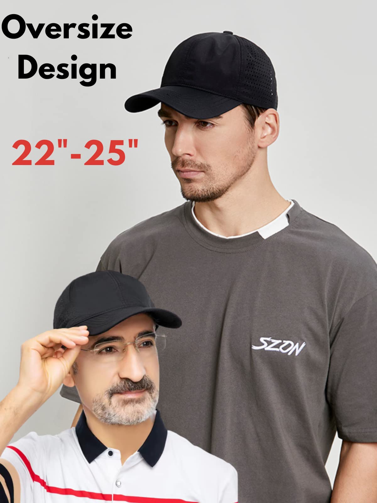 Oversize XXL Baseball Caps,Quick Dry Mesh Sports Hat for Big Heads 22"-25"，Waterproof Lightweight Running Sun Hat. (Black)