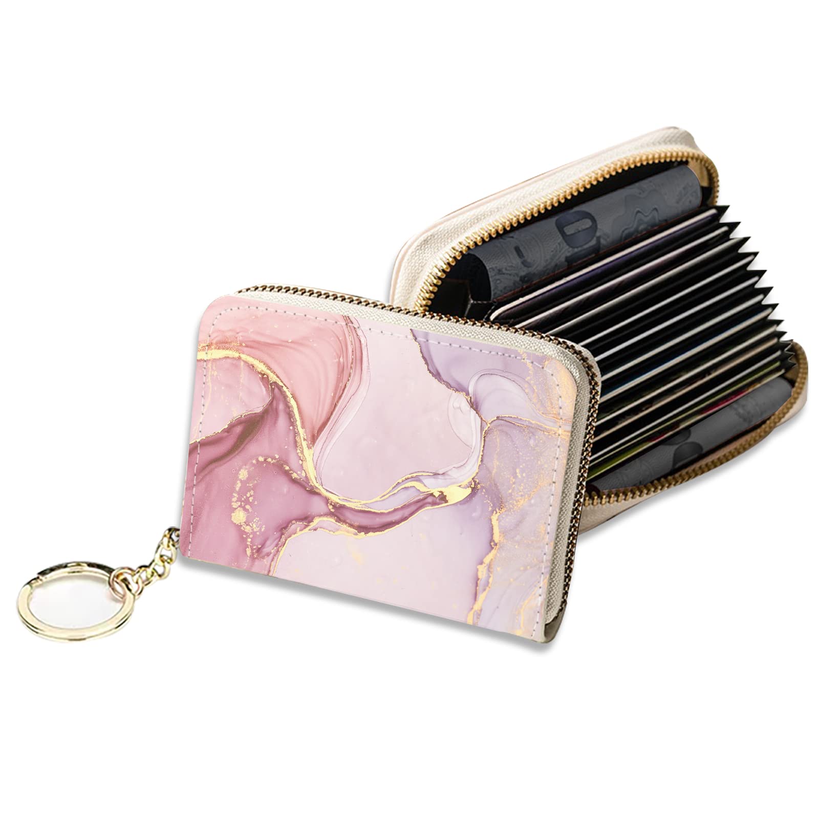 Coaott Credit Card Holder,Stay Safe and Stylish with Our RFID-Blocking Slim Wallet for Women.Keep Your Belongings Safe and Organized（Pink Marble）