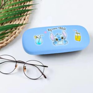 PERFECTSIGHT Hard Shell Eyeglasses Case, PU Leather Protective Glasses Case, Cute Cartoon Surface Eyeglass Case for Women Girls (Blue S)