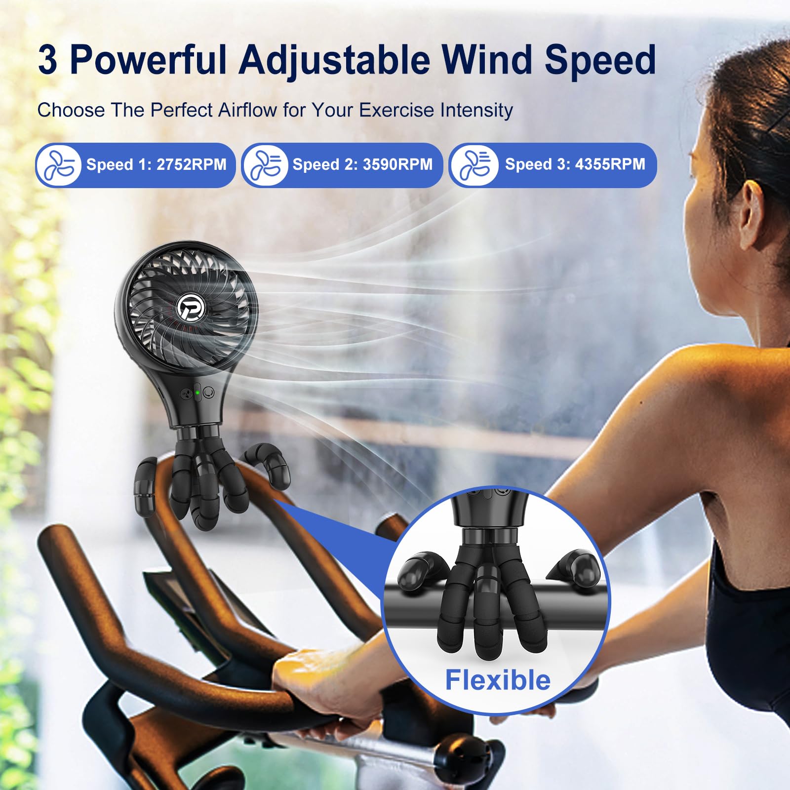 MORECORE Auto Oscillating Clip Fan for Exercise Bike/Treadmill, Portable & Rechargeable Battery with Flexible Tripod, Design for Exercise Machine GYM Workout