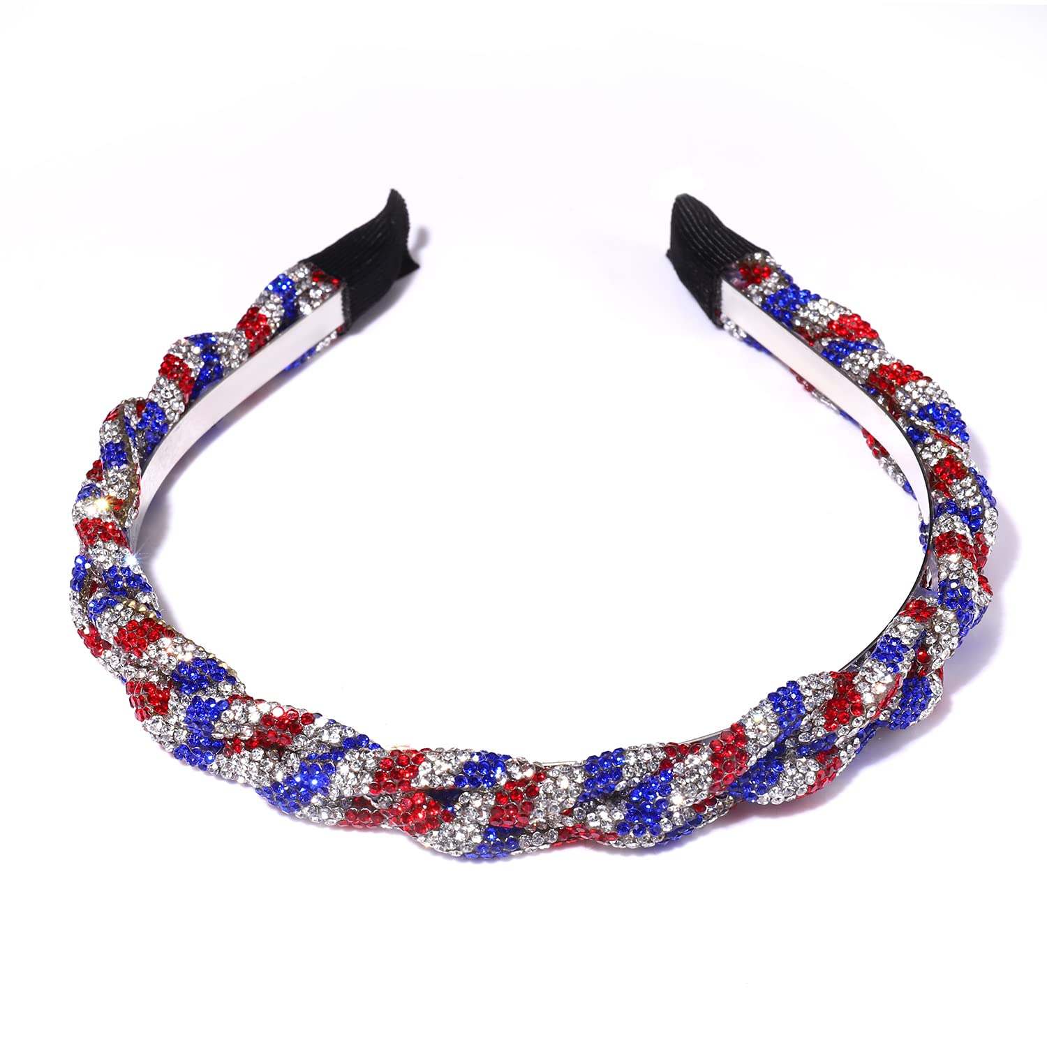 Rhinestone Headbands Patriotic Crystal Red White Blue Stripes Twist Hairband 4th of July Holiday Party Hair Accessories for Women