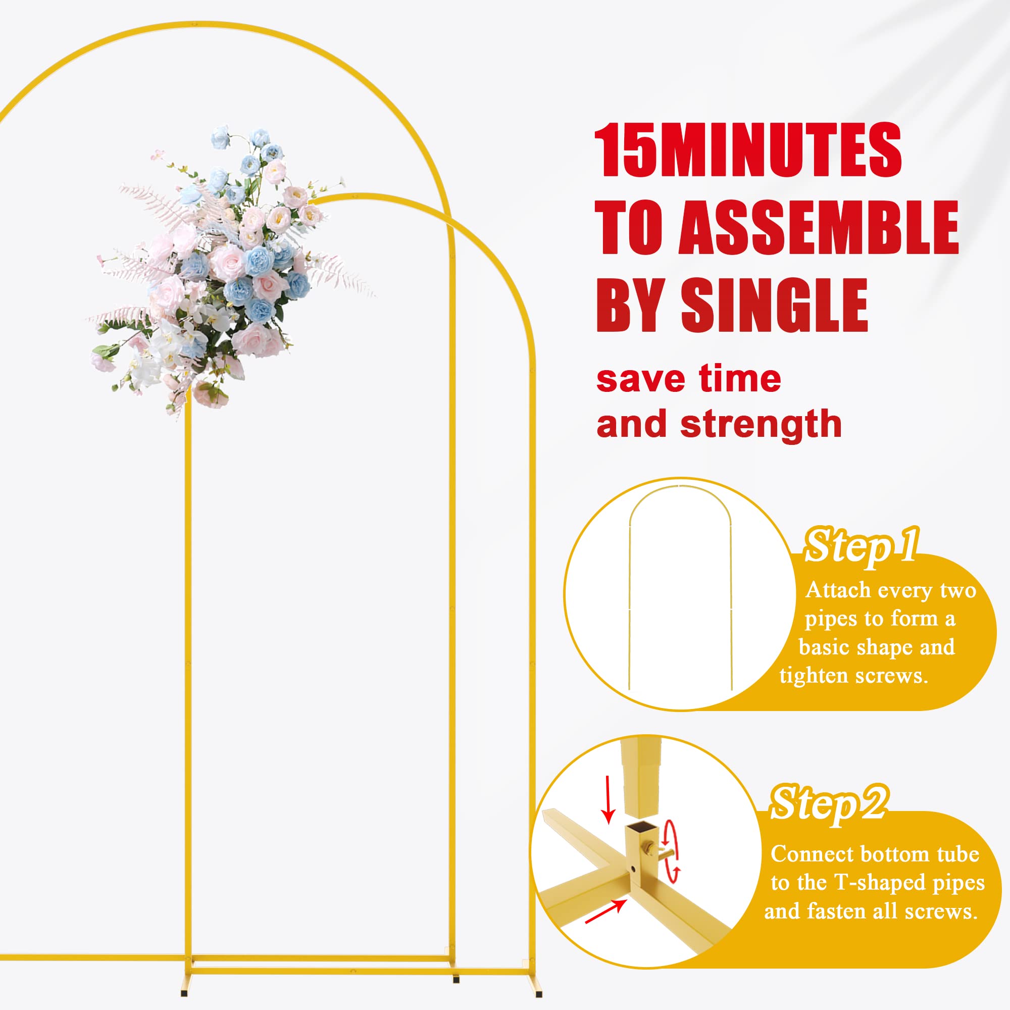 Putros Metal Arch Backdrop Stand Gold Wedding Arch Stand Set of 2 (7.2FT/6FT) Square Arched Frame for Birthday Party Graduation Ceremony Decoration