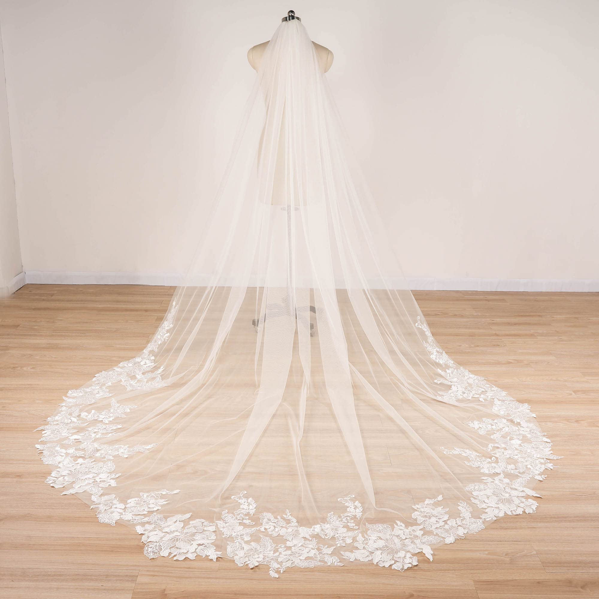 ELAWBTY 1 T Floral Lace 3 4 5 M Long Wedding Bridal Veil F22 Ivory