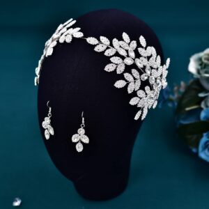 ULAPAN Wedding Hair Bands for brides Bridal Headpieces Hair Accessories Rhinestones Silver Bride and Women (Silver headbang and earrings)