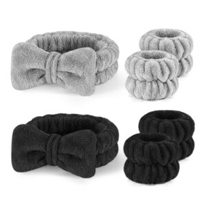 celosia 6pcs spa headband and wristband set, skincare makeup headband for washing face,towels wrist band for women girls prevent liquid spilling from arms (black+grey)