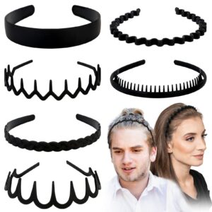 whavel 6 pcs non slip plastic headbands for women, black headband with teeth comb head band wavy zig zag headbands effortless hair bands for women men summer(a)