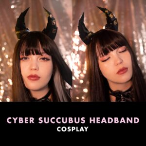 MOEFLAVOR Cyber Succubus Headband | Devil Horns Kawaii Anime Cyberpunk Head Band Matches Any Halloween and Cosplay Costume